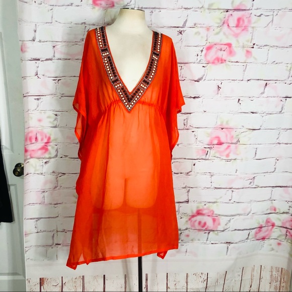 Old Navy Other - Old navy orange beaded v neck swimsuit coverup